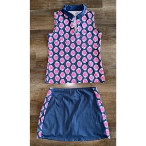 Tommy Bahama Golf Women’s Medium Sleeveless Polo & Skort Set Navy Pink Golf